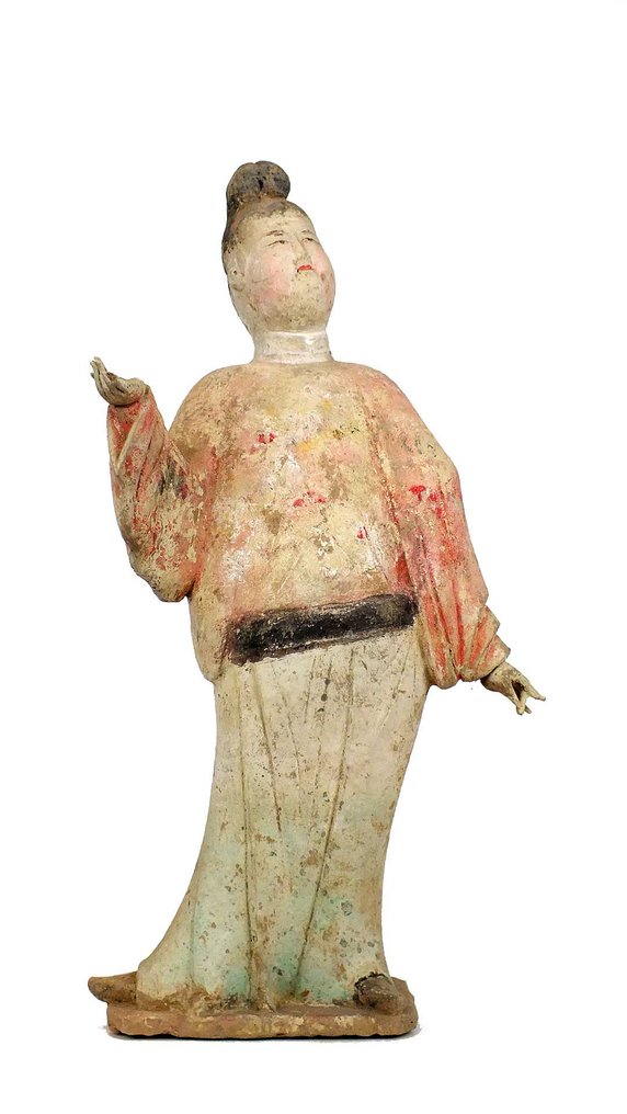 ChinezÄƒ AnticÄƒ, Dinastia Tang TeracotÄƒ Figura rară și mare din ceramică roșie pictată a unui om gras în picioare, cu test TL - 50×0×0 cm #1.1