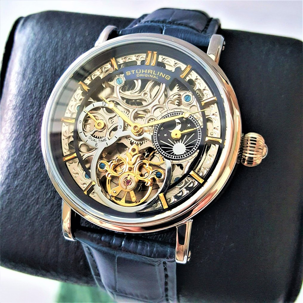 Stührling Original - Automatic - Moon - Dual Time - Open Heart - Skeleton - Gold - New - 沒有保留價 - 男士 - 2025 #1.0