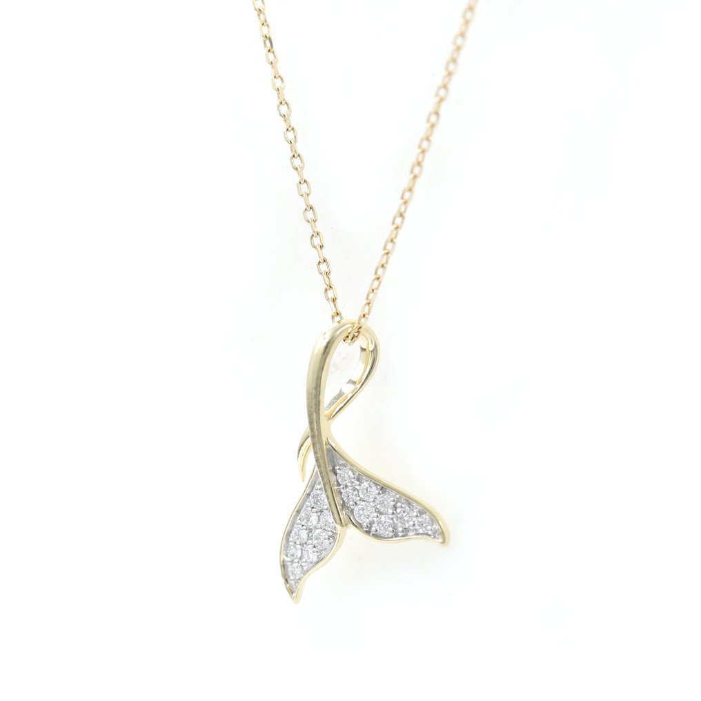Halsband med hänge - 18 kt Gult guld -  0.18ct. tw. Diamant  (Natural) #1.2