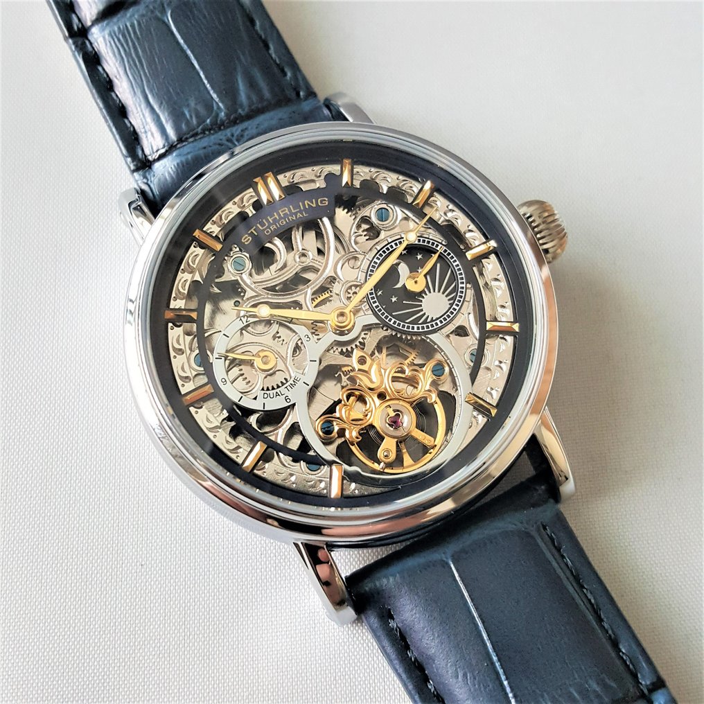 Stührling Original - Automatic - Moon - Dual Time - Open Heart - Skeleton - Gold - New - 沒有保留價 - 男士 - 2025 #1.0