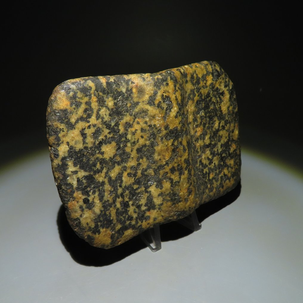 American Neolithic Granite Bannerstone. 6000 - 1000 BC. 12 cm L. Spanish Import License. #2.1