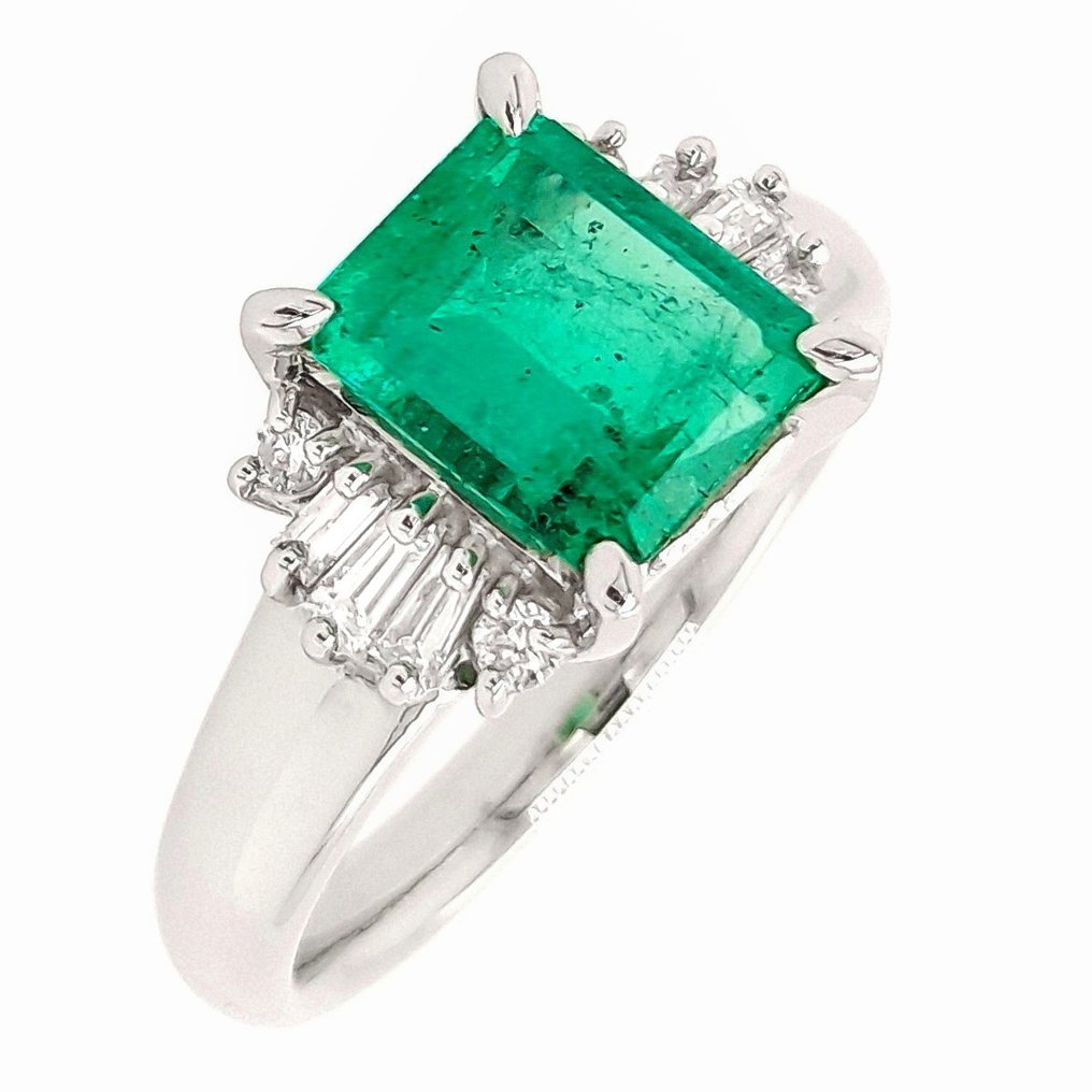 1.44ct Natural Colombia Emerald and 0.23ct Natural Diamonds - IGI Report - 900 Platina - Gyűrű - 1.44 ct Smaragd - Gyémánt #1.1