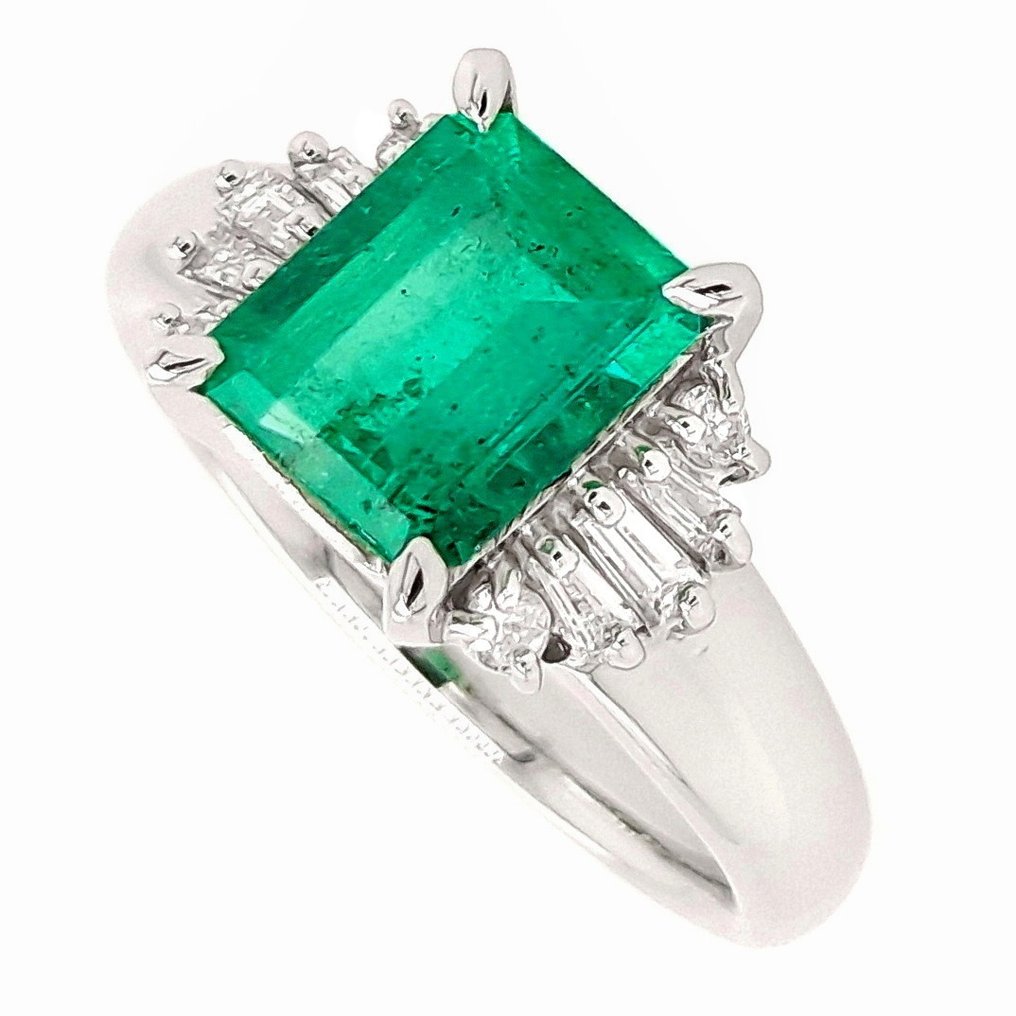 1.44ct Natural Colombia Emerald and 0.23ct Natural Diamonds - IGI Report - 900 鉑金 - 戒指 - 1.44 ct 祖母綠 - Diamonds #3.2