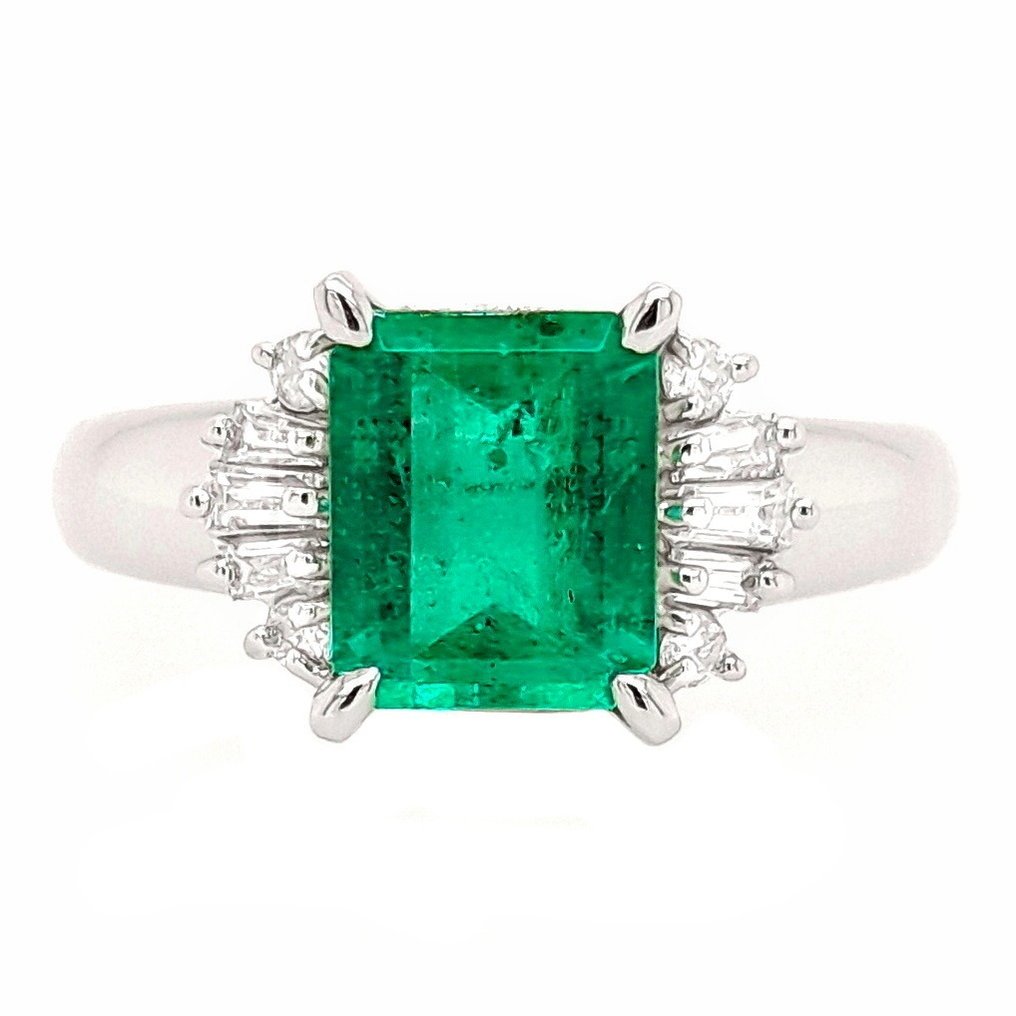 1.44ct Natural Colombia Emerald and 0.23ct Natural Diamonds - IGI Report - 900 白金 - 戒指 - 1.44 ct 祖母绿 - Diamonds #1.2