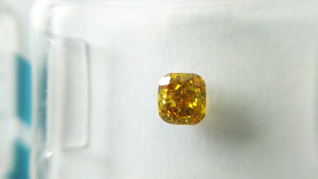 1 pcs Diamante - 0.40 ct - almofada modificada brilhante - Amarelo esverdeado escuro fantasia - VS2 #1.1