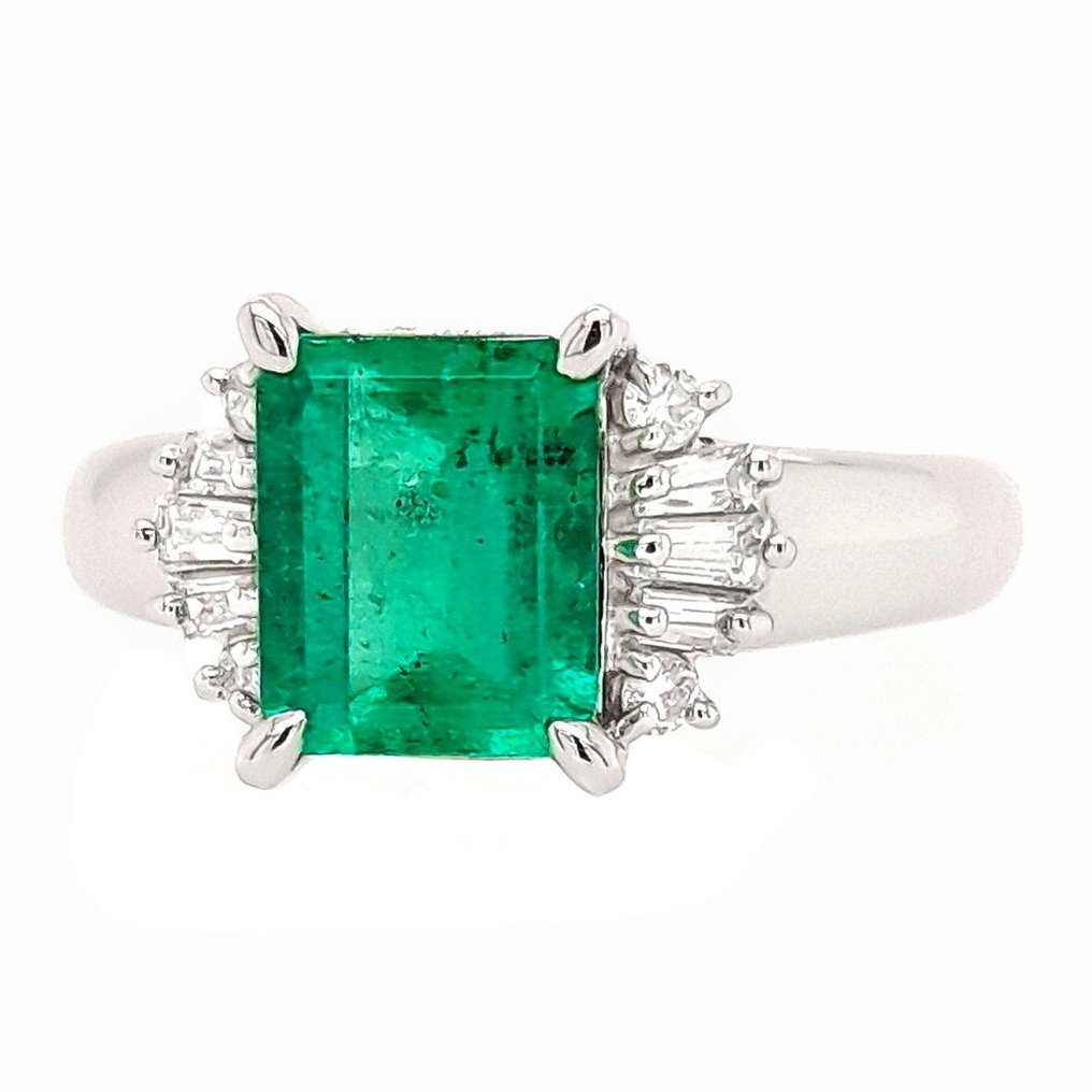 1.44ct Natural Colombia Emerald and 0.23ct Natural Diamonds - IGI Report - 900 Platina - Gyűrű - 1.44 ct Smaragd - Gyémánt #3.1