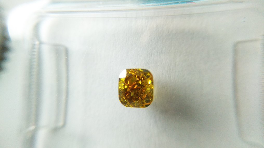 1 pcs Diamante - 0.40 ct - almofada modificada brilhante - Amarelo esverdeado escuro fantasia - VS2 #2.1
