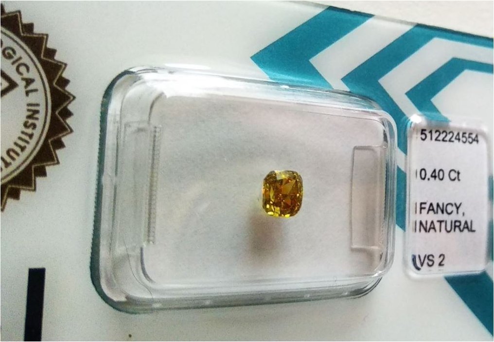 1 pcs Diamante - 0.40 ct - almofada modificada brilhante - Amarelo esverdeado escuro fantasia - VS2 #2.2
