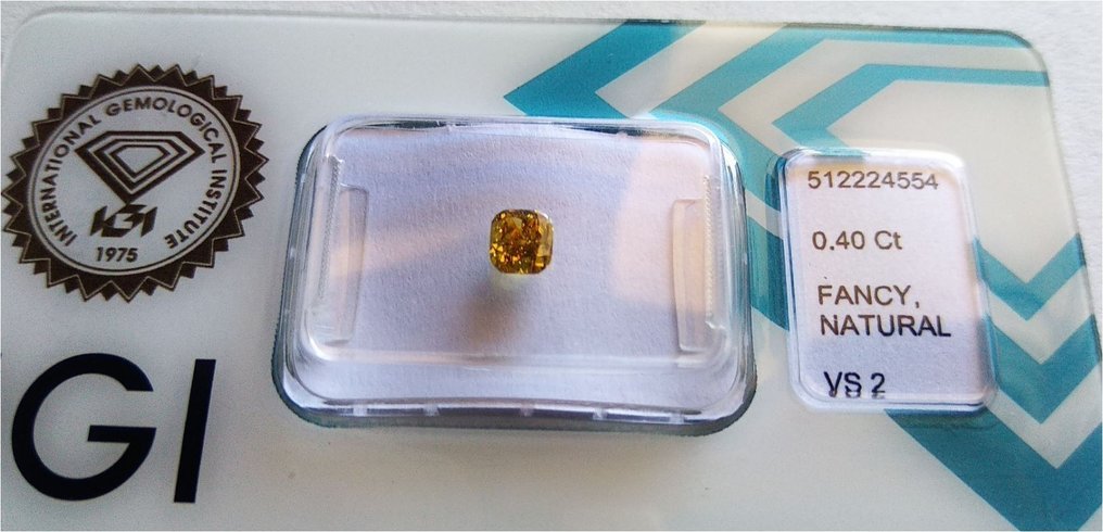 1 pcs Diamante - 0.40 ct - almofada modificada brilhante - Amarelo esverdeado escuro fantasia - VS2 #3.1