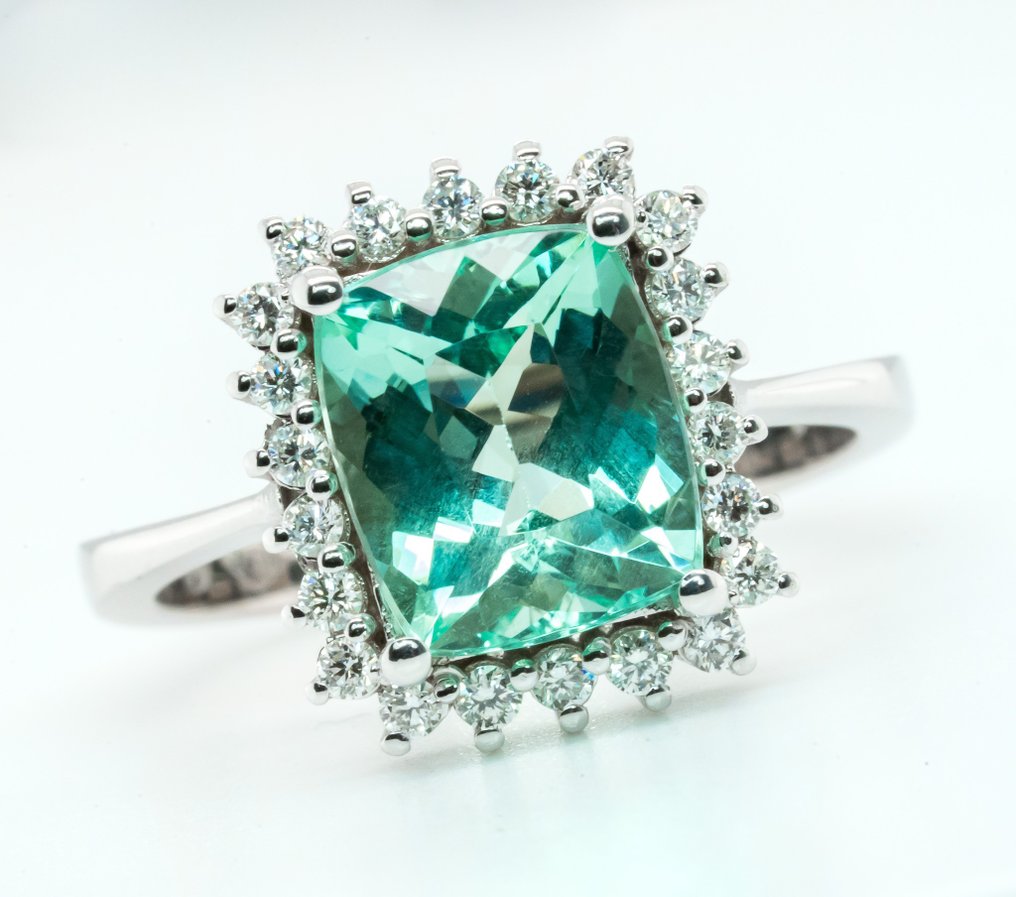 18 克拉 白金 - 戒指 - 2.60 ct 祖母綠 - 淡綠色（無油）和 VS 鑽石 #1.1