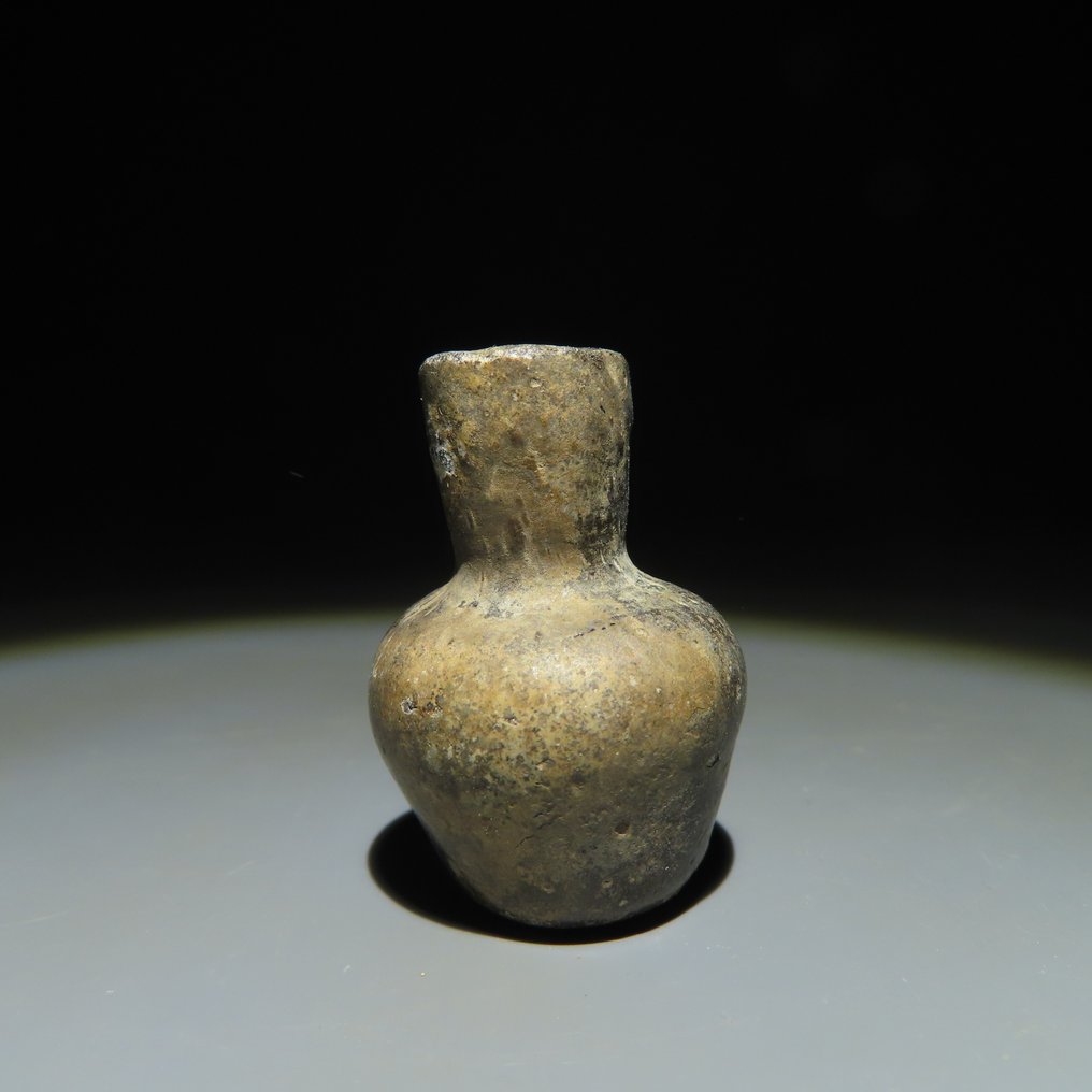 Muinainen Rooma Lasi Ehjä pullo - Kyynelmäinen. 1.-3. vuosisata jKr. 3,4 cm H. Poikkeuksellinen sinivihreä ja hopea  (Ei pohjahintaa) #1.2