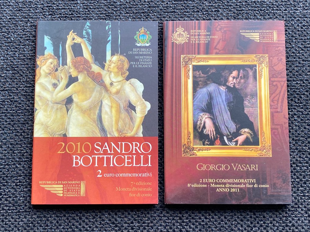 São Marinho. 2 Euro 2010/2011 "Sandro Botticelli" + "Giorgio Vasari" (2 stuks) (Sem preço de reserva) #1.0