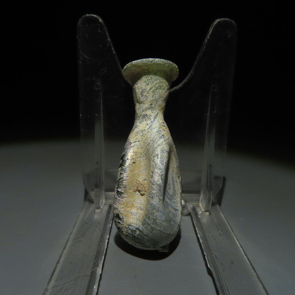 古罗马 玻璃 完整的烧瓶-泪液。 4.6 厘米高。非凡的虹彩 #2.1