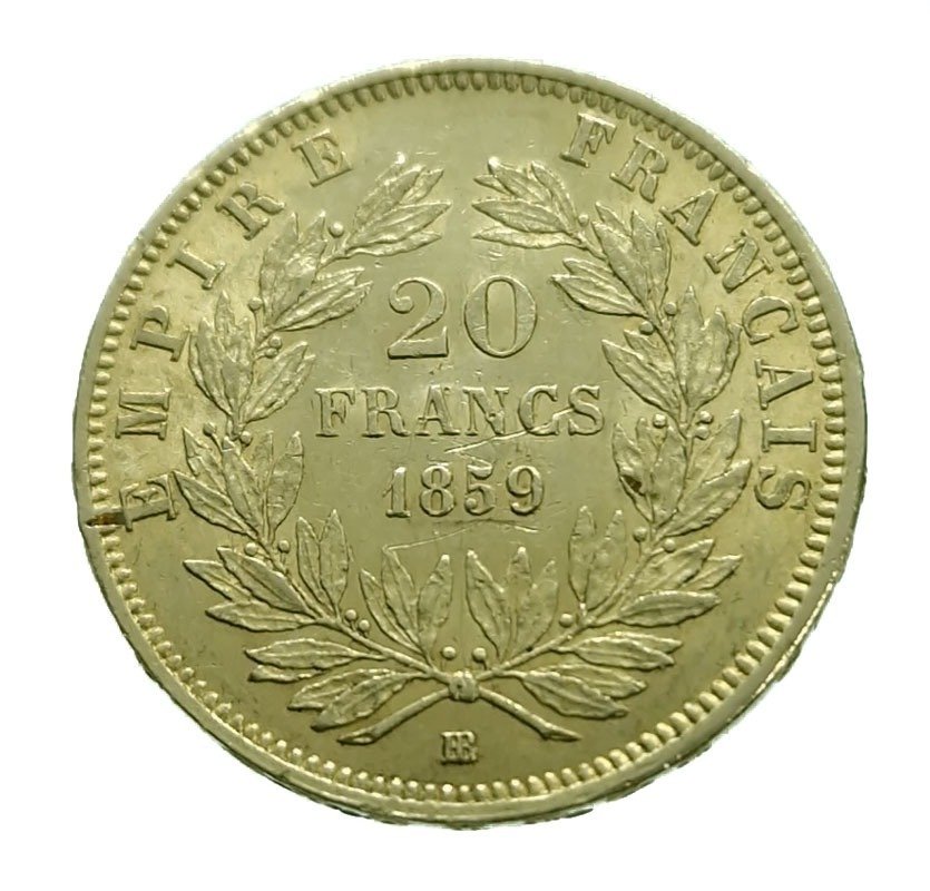 法國. 拿破崙三世 (1852-1870). 20 Francs 1859-BB, Strasbourg #1.1