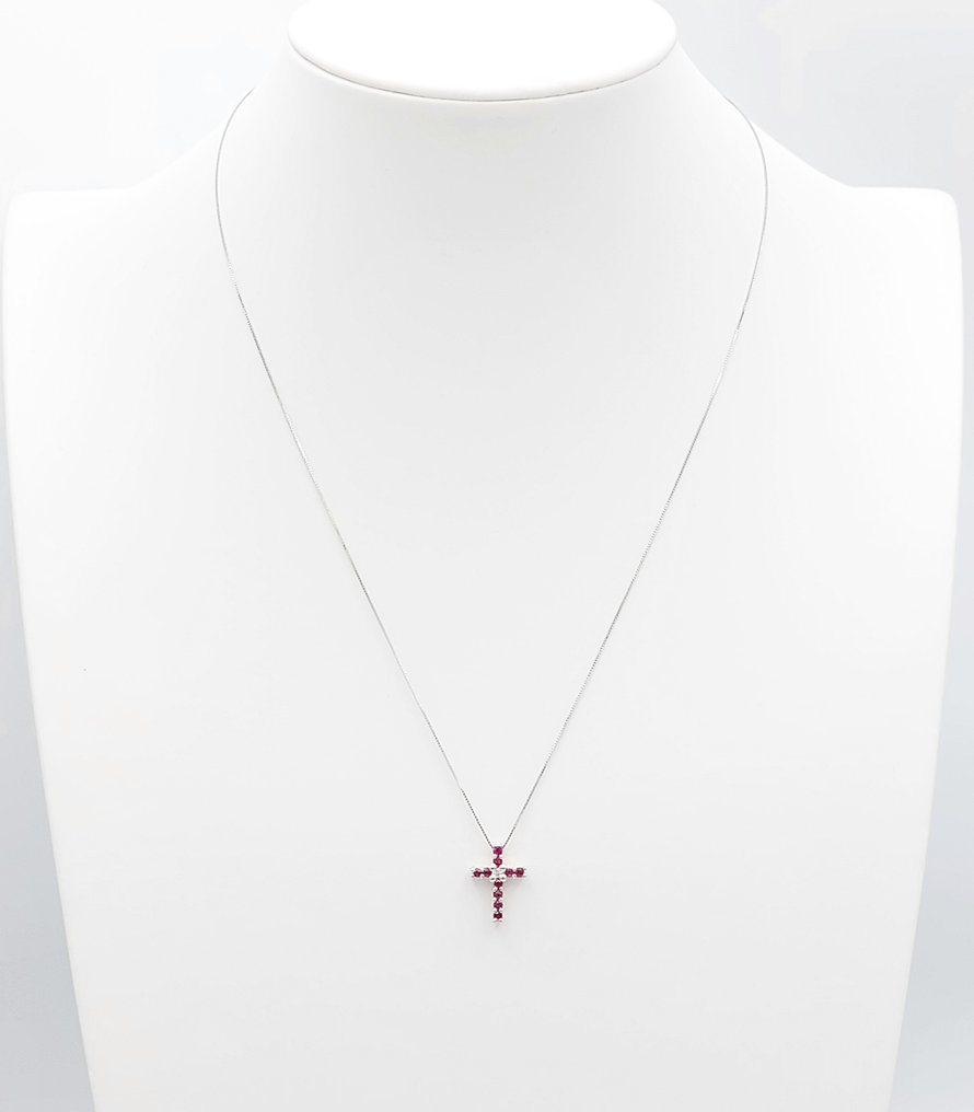Bliss - 18 kt. White gold - Necklace with pendant - 0.30 ct Ruby - Diamonds #1.2