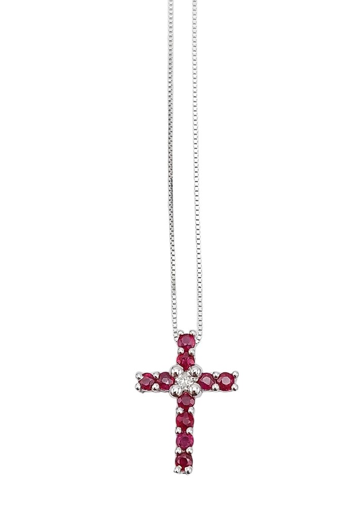 Bliss - 18 kt. White gold - Necklace with pendant - 0.30 ct Ruby - Diamonds #2.1