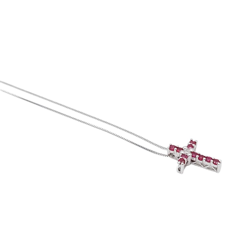Bliss - 18 kt. White gold - Necklace with pendant - 0.30 ct Ruby - Diamonds #1.1