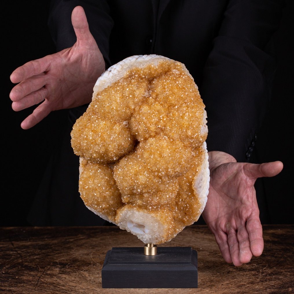 独家黄水晶石英 - 球状晶簇 - 稀有标本 - 精美木质与铜制手工底座 - 高度: 340 mm - 宽度: 200 mm- 8.15 kg #1.0