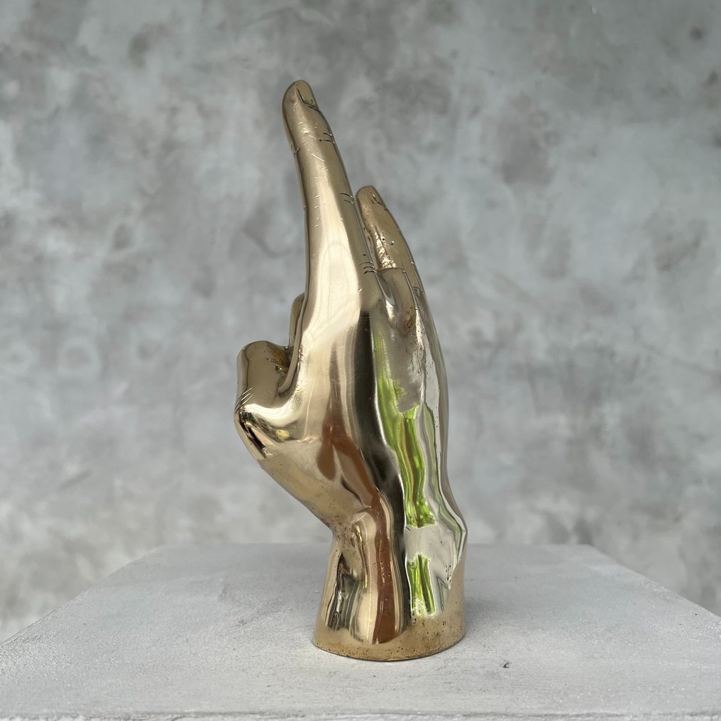 Γλυπτό, NO RESERVE PRICE - ROCK ON Hand Signal Sculpture in polished Brass - 23 cm - Ορείχαλκος #4.3
