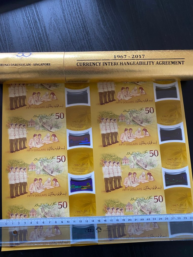 Brunei Darussalam - 8 x 50 Dollars 2017 - Singapore-Brunei 50th Year Anniversary - UNCUT SHEET - Pick CS1 #2.1