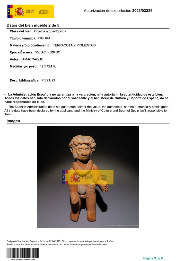 Jama-Coaque, Ecuador Terrakotta Ábra. 12,5 cm. Kiviteli engedély #3.2