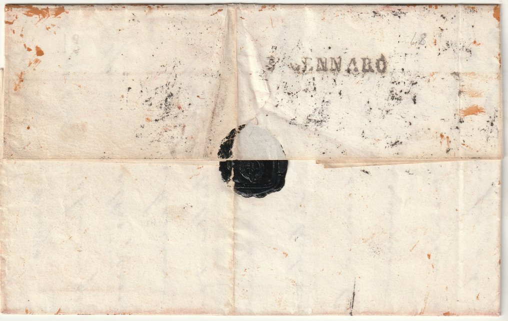 Italienische antike Staaten - Toskana 1855 - 1. Am. 2 Cr. Hellblauer 3er-Streifen, gut markiert auf einem sehr seltenen, mehrfach signierten - Sassone n.5d #2.1