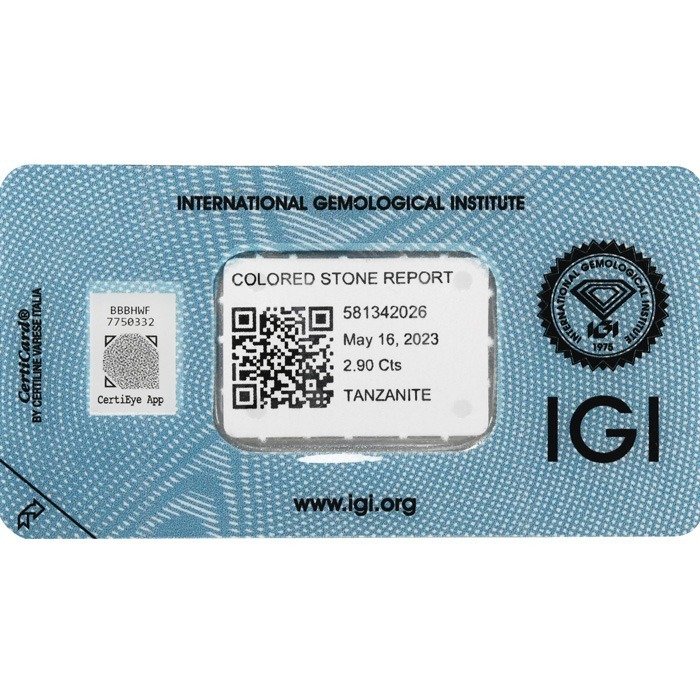 没有保留价 - 1 pcs  紫罗兰色 坦桑石  - 2.90 ct - 国际宝石研究院（IGI） - 激烈的蓝色坦桑石 #4.3
