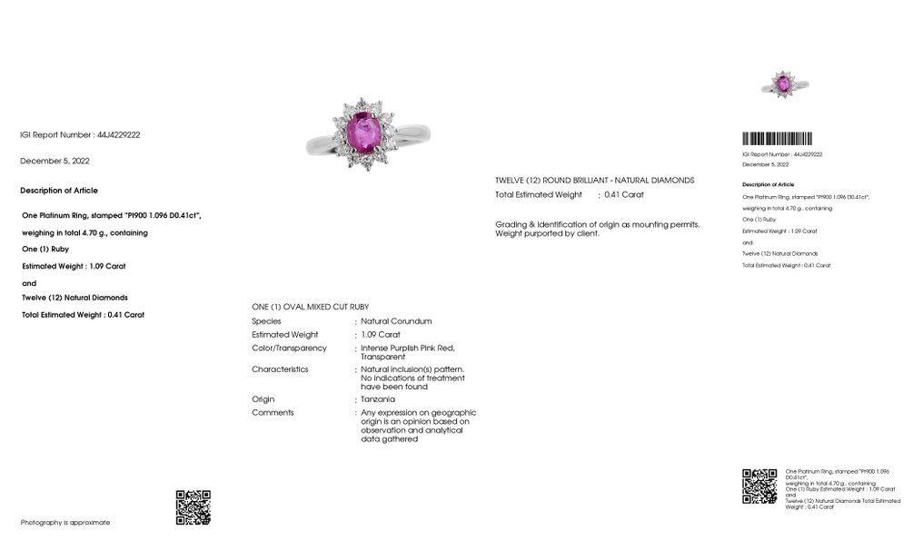 Anello Platino -  1.50ct. tw. Rubino - Diamante #2.1
