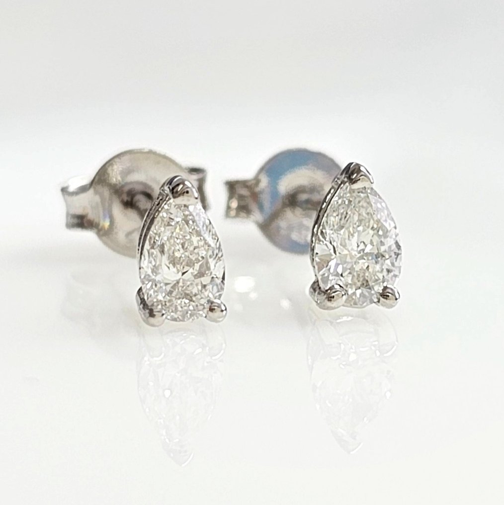 14 kt. White gold - Earrings - 0.40 ct Diamond - D/VS1 - Pear Shape - Certified #3.1