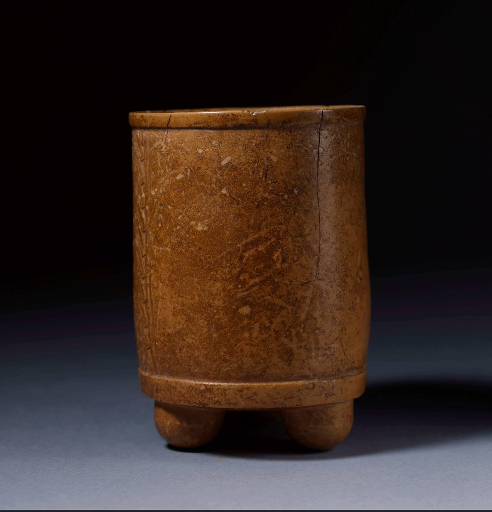 Pré-colombiano Cerâmica Esculpida Vaso Maya para chocolate com teste TL e licença de exportação espanhola - 17 cm #1.2