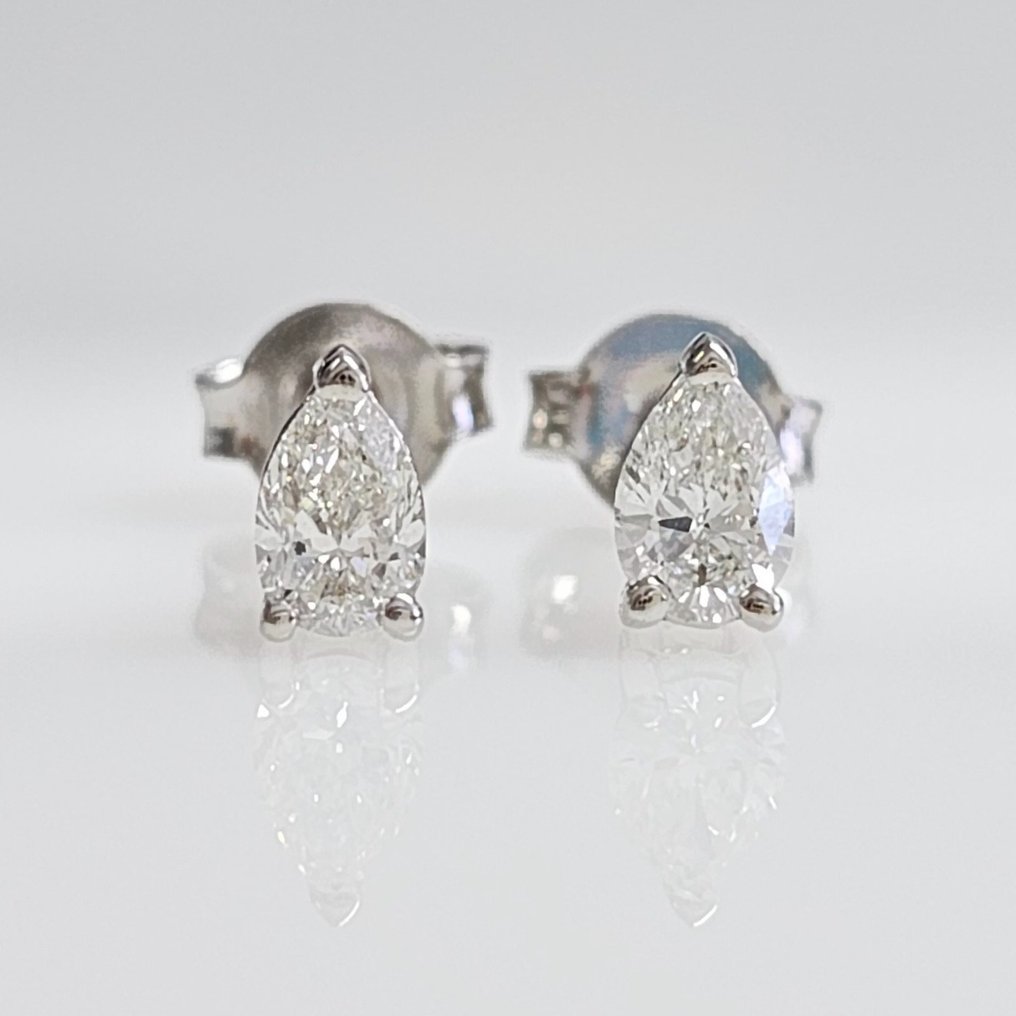 14 kt. White gold - Earrings - 0.40 ct Diamond - D/VS1 - Pear Shape - Certified #1.1