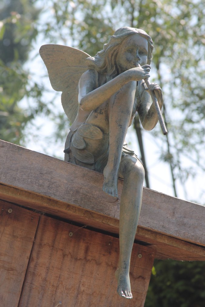 Statuetta - bronzen fee met fluit voor huis of tuin - bronzo #3.2