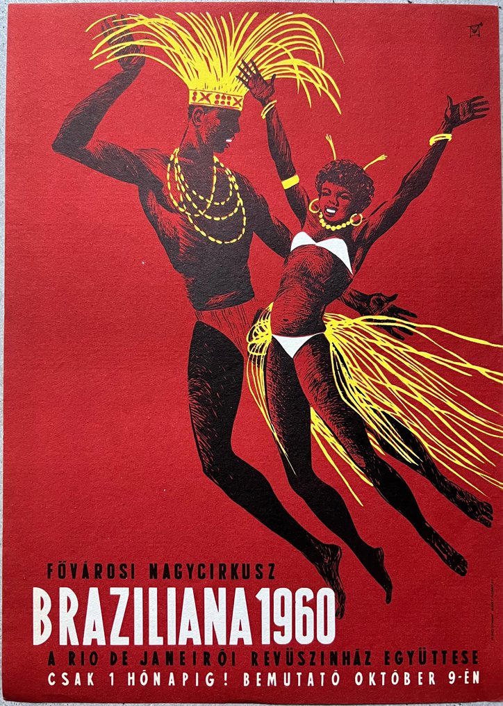Sandor Benkő - Braziliana - Original rare Circus poster - Rio De Janero revue theatre in Budapest - Hungary - Années 1960 #1.1