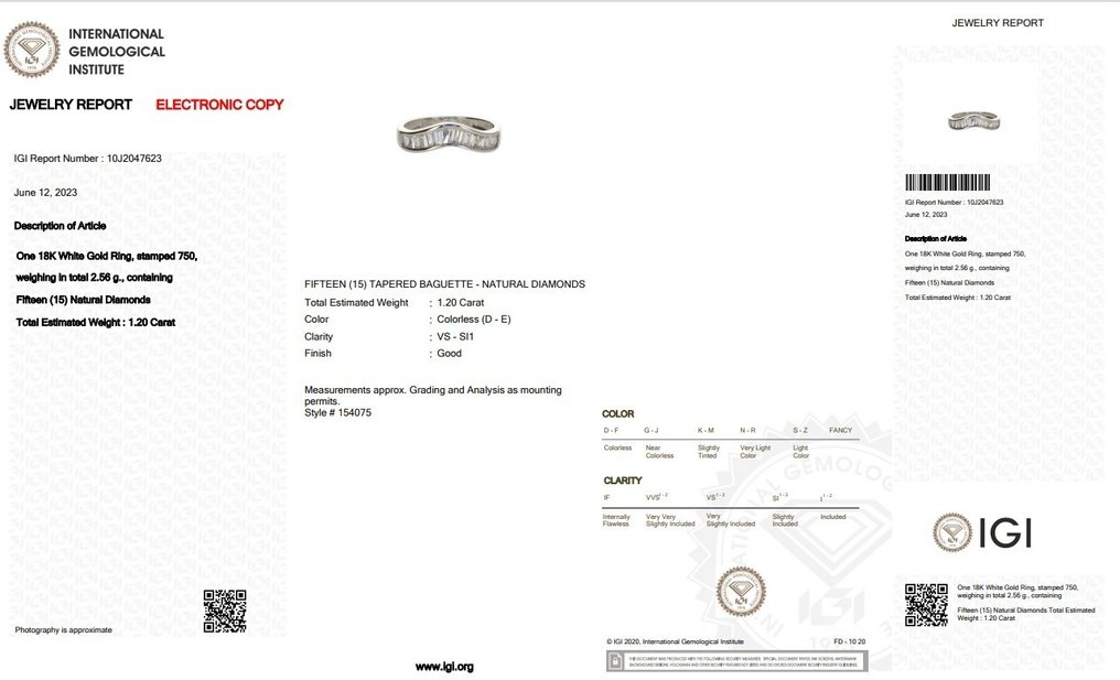 IGI Certificate - 18 kt. Fehér arany - Gyűrű - 1.20 ct Gyémánt - Gyémánt #3.2
