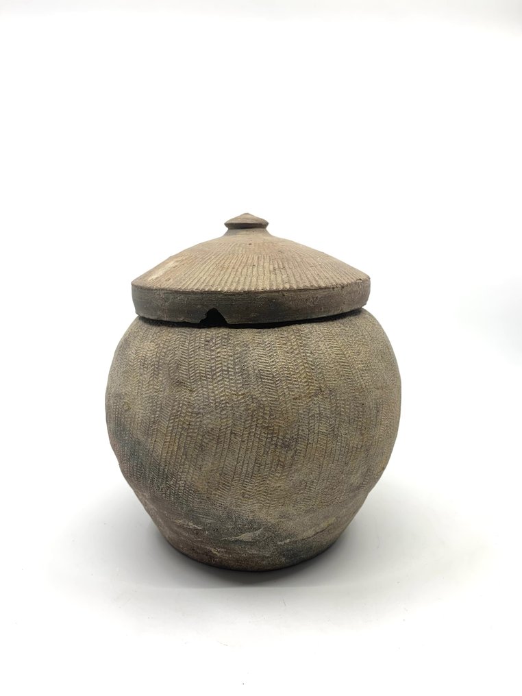 Het oude Vietnam - Han-periode - Terracotta - Voorraadpot met deksel - 20 cm #1.1