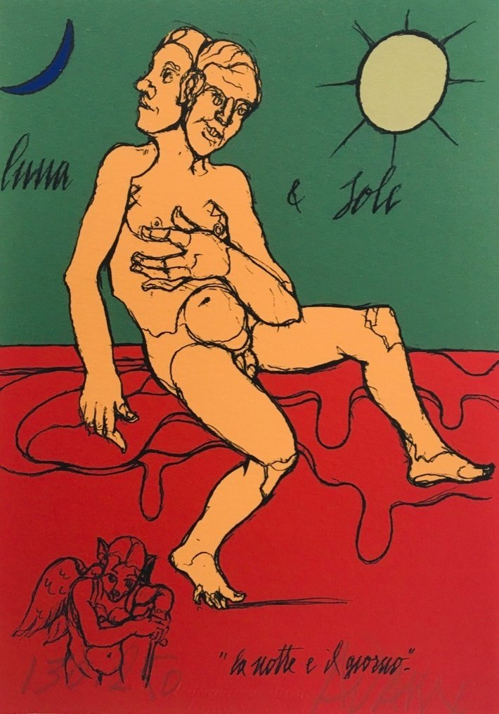 Valerio Adami (1935) - Luna & Sole - Tirage pigmentaire original signé #1.0