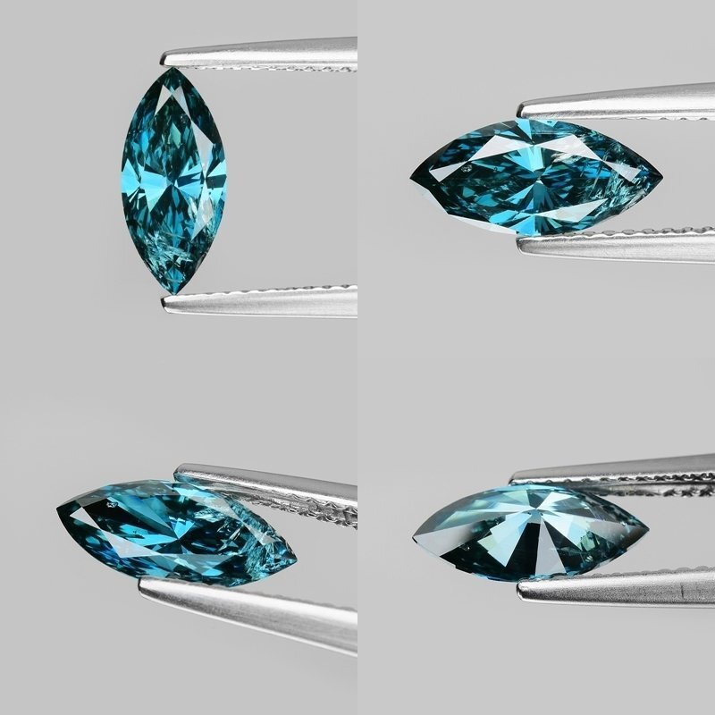 1 pcs 鑽石  (經顏色處理)  - 0.99 ct - 欖尖形 - Fancy deep 淡綠色 藍色 - I1 - 國際寶石學院（International Gemological Institute (IGI)） #1.2