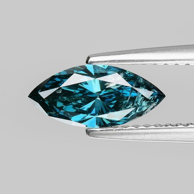1 pcs Diamant  (Farbbehandelt)  - 0.99 ct - Markis - Fancy deep Grünlich Blau - I1 - International Gemological Institute (IGI) #1.1