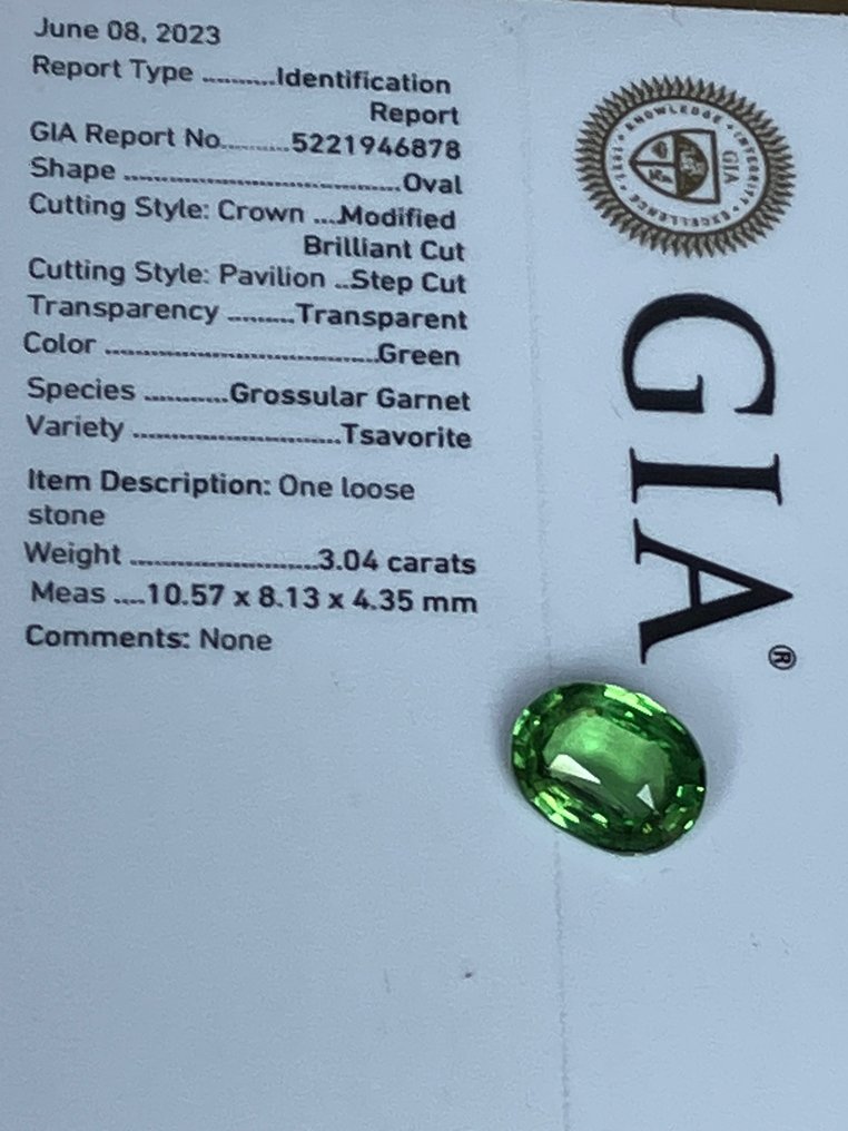 1 pcs  绿色 沙弗莱石  - 3.04 ct - 美国宝石研究院（GIA） #3.2
