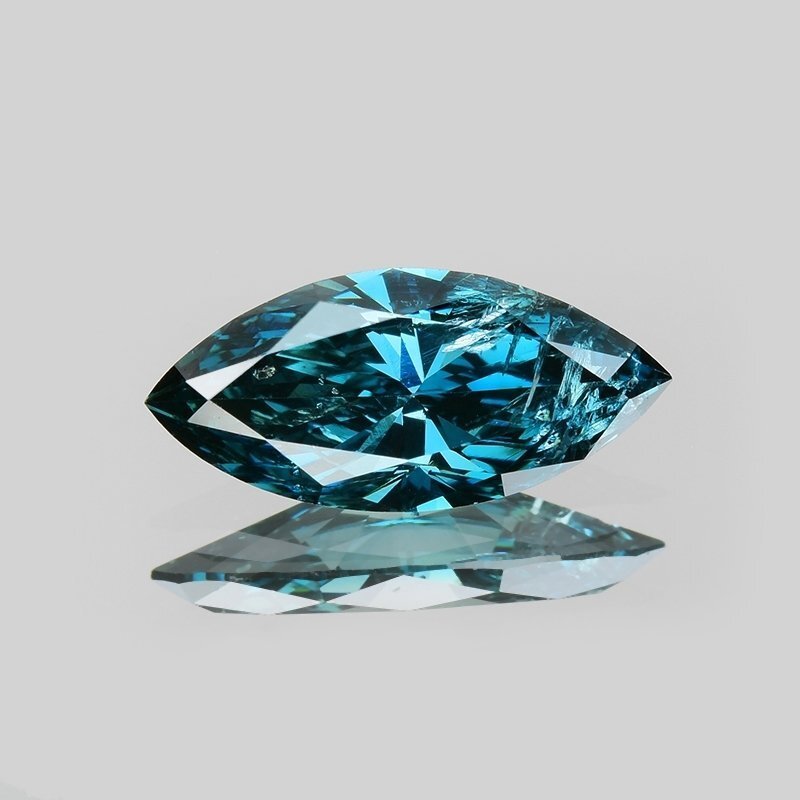 1 pcs Diamant  (Culoare tratată)  - 0.99 ct - Marchiză - Fancy deep verzui Albastru - I1 - IGI (Institutul gemologic internațional) #2.1
