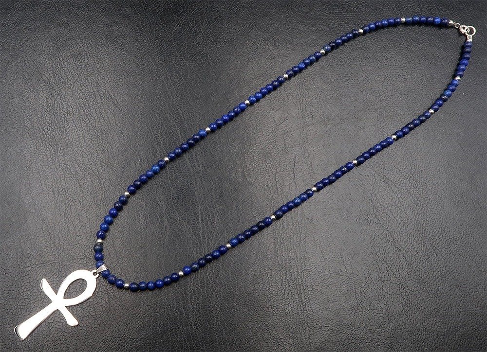 Lápis-lazúli - Talismã do Egito dos Faraós: Cruz Ankh e Proteção Eterna - Fecho, contas em prata 925 - Colar #3.2
