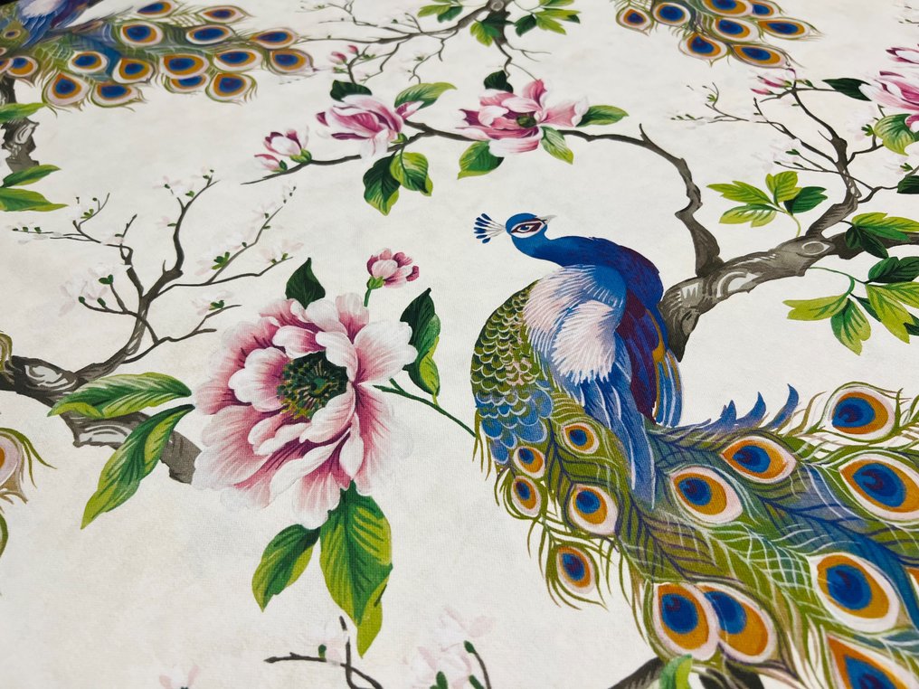 “异国情调的优雅：带有孔雀和木兰图案的 STANDARD 100 Oeko Tex 棉织物” - 室内装潢面料  - 300 cm - 280 cm #2.2