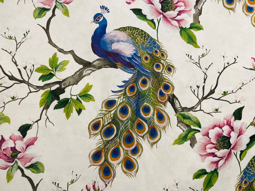 “异国情调的优雅：带有孔雀和木兰图案的 STANDARD 100 Oeko Tex 棉织物” - 室内装潢面料  - 300 cm - 280 cm #1.1