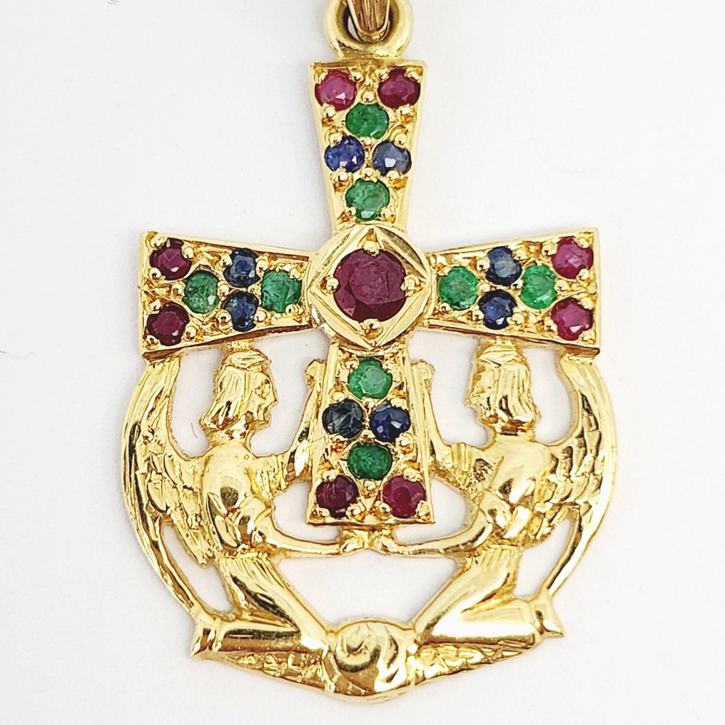 18 kt Gelbgold - Halskette mit Anhänger - 0.27 ct Rubin - Saphire, Smaragde #1.2