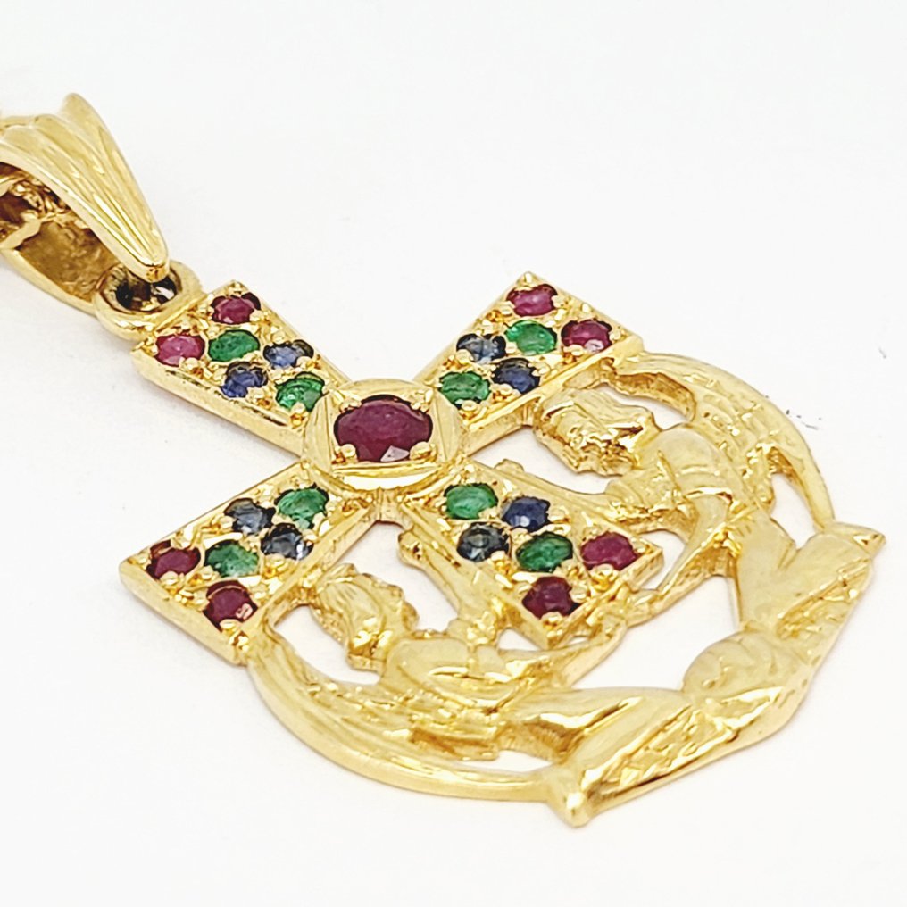 18 kt Gelbgold - Halskette mit Anhänger - 0.27 ct Rubin - Saphire, Smaragde #2.1