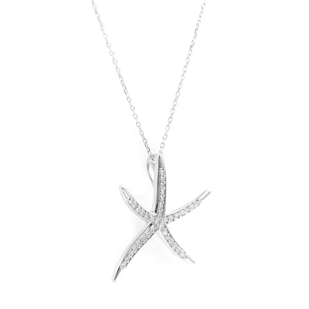 Necklace with pendant - 18 kt. White gold -  0.26 tw. Diamond  (Natural) #2.1