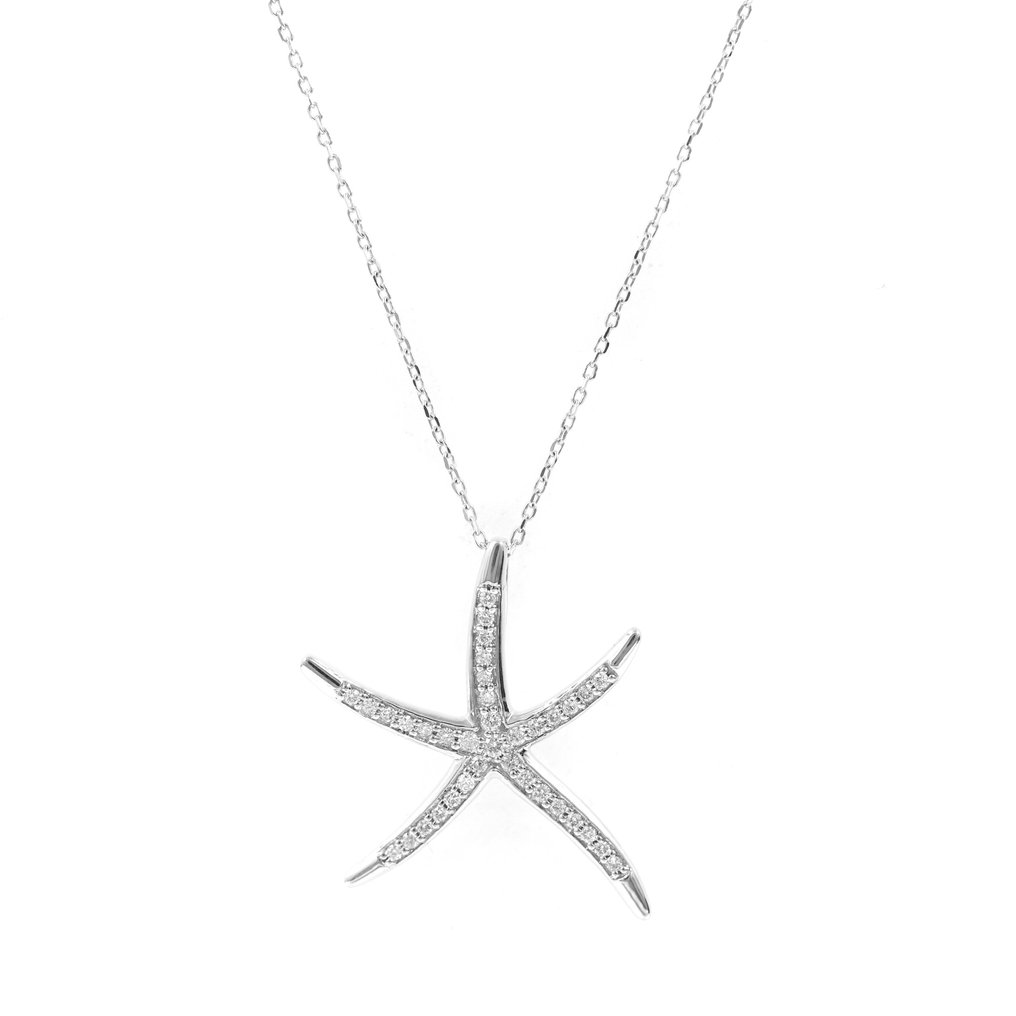 Necklace with pendant - 18 kt. White gold -  0.26 tw. Diamond  (Natural) #1.1