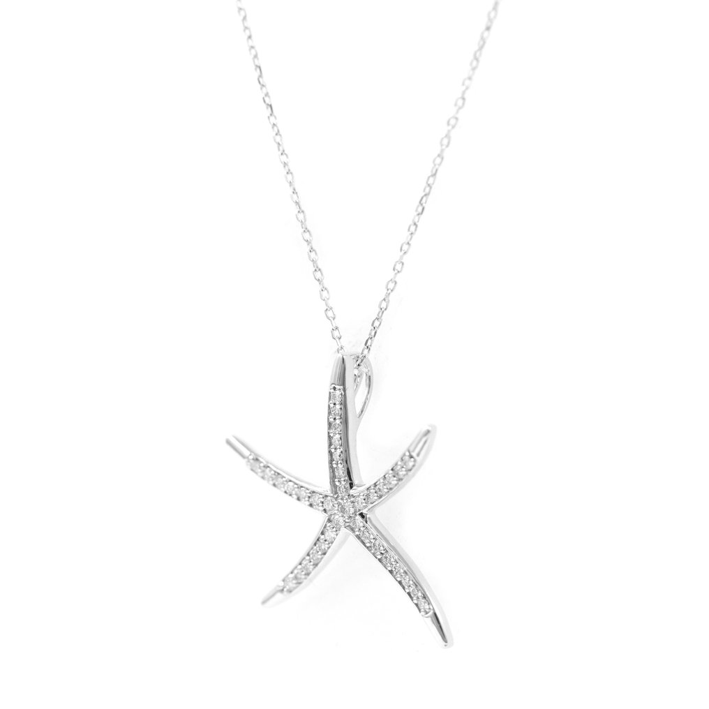 Necklace with pendant - 18 kt. White gold -  0.26 tw. Diamond  (Natural) #1.2