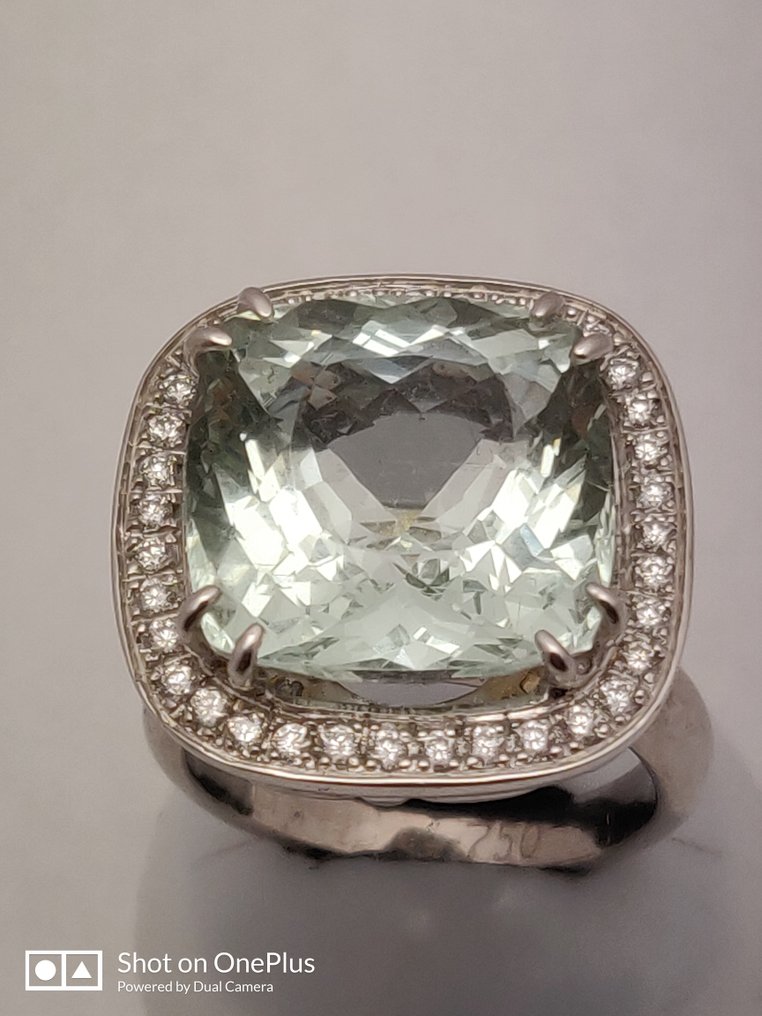 18 kraat Hvidguld - Ring - 14.35 ct Akvamarin - Diamanter #1.1