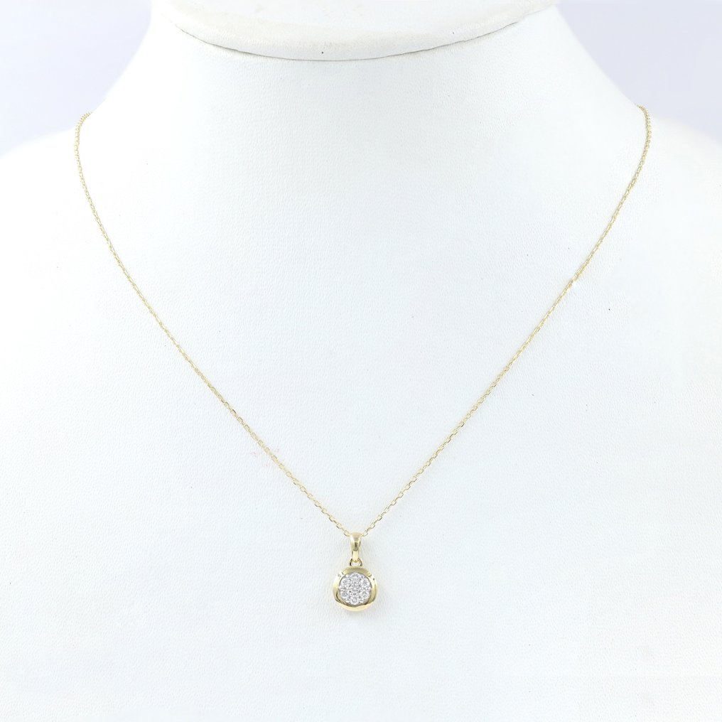 吊墜頸鏈 - 14 克拉 黃金 -  0.16ct. tw. 鉆石 (天然)  #3.2